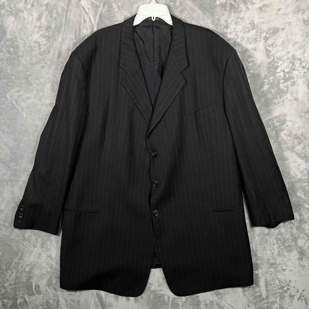 Armani Collezioni Suit Jacket Mens 56L Black Striped 3 Button Wool Blazer